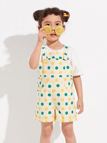 

toddler girls polka dot cuffed pinafore romper she, Blue