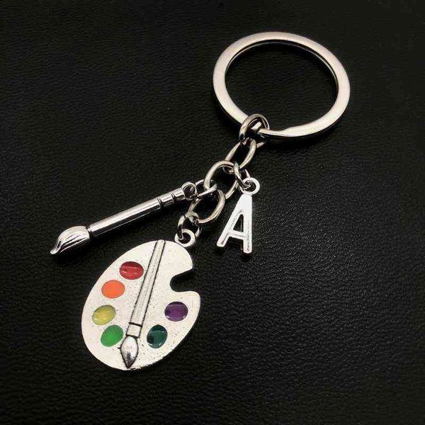 1pcs Maler Palette Oval Tool Pinsel Farben Keychain Zeichnung Buchstabe A-Z Unternehmertasters Schlüsselbund Personalisiert Geschenk für Maler G220421