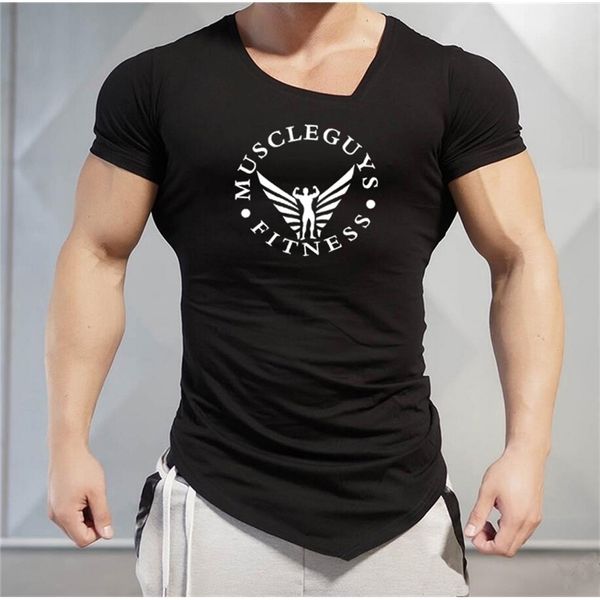 MuscleGuyGuys Mens Tshirts Marca de ginástica Fitness Fisiculturing Treino Roupos Man Man Cotton Sporting Camiseta Men Plus Size 220621