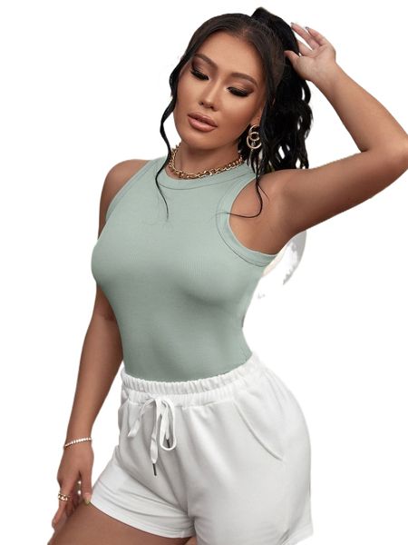 

sxy solid rib-knit tank m7ub#, White