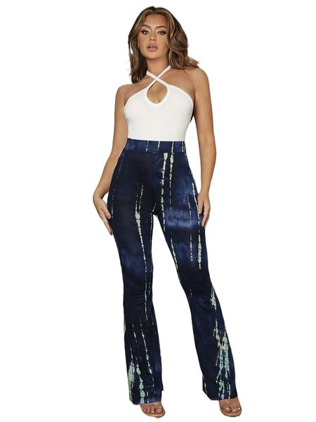 

high waisted tie dye flare leg pants a0qj#, Black;white