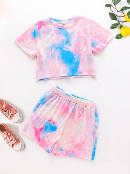 

girls tie dye tee & shorts she, White