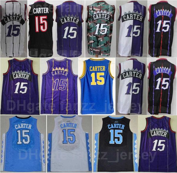 

retro vince carter vintage basketball jersey 15 college north carolina tar heels university stitched team color red white black purple blue, Black;red