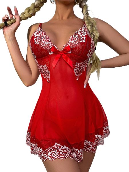 

contrast lace slips with thong f20h#, Black;red