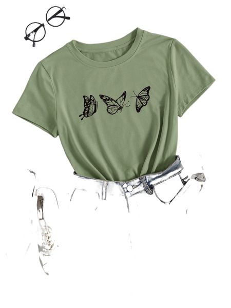 

plus butterfly print tee g7dy#, Black