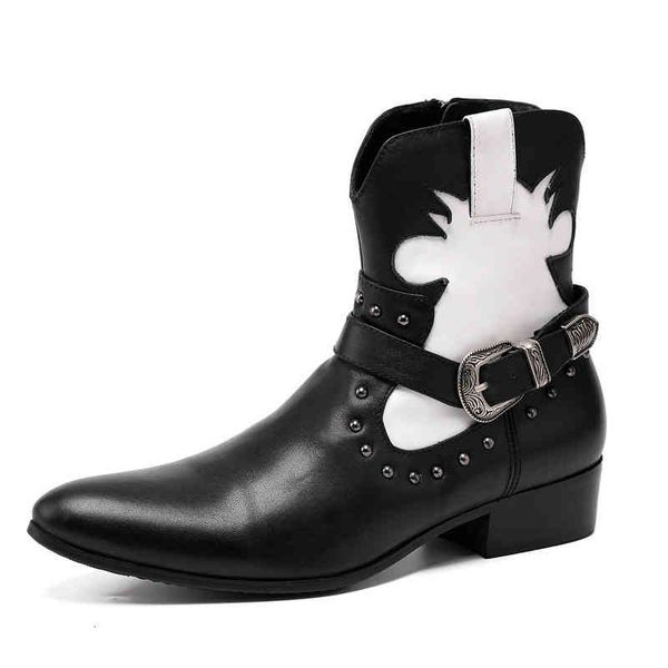 

boots fashionable men's formal shoes middle cow leather british high business casual boots short chelsea, Black