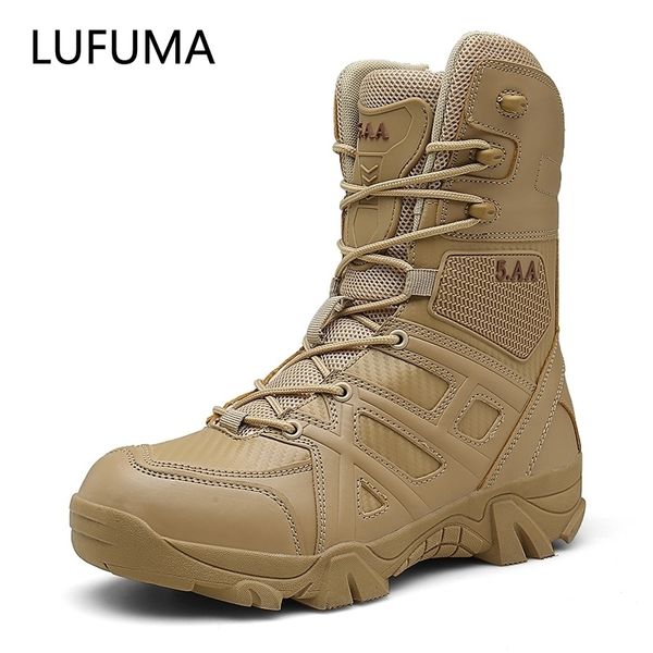 

lufuma men brand military leather boots special force tactical desert combat mens boots outdoor shoes ankle boots 210315, Black;brown