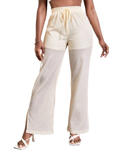 

sxy high waist knicker insert knot front split wide leg pants 78o5#, Black;white