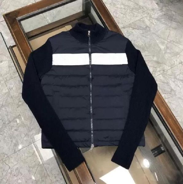 

Men Stand Collar Down Coat wool knitting splicing Letter Embroidery Design Jacket Slim Parkas Size S-XL Outerwear, 1_color