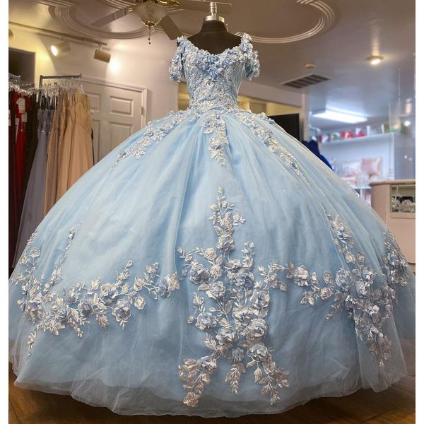 

new sky blue quinceanera dress beading appliques princess ball gown sweet 16 dresses birthday party prom gowns vestidos de 15 anos, Blue;red