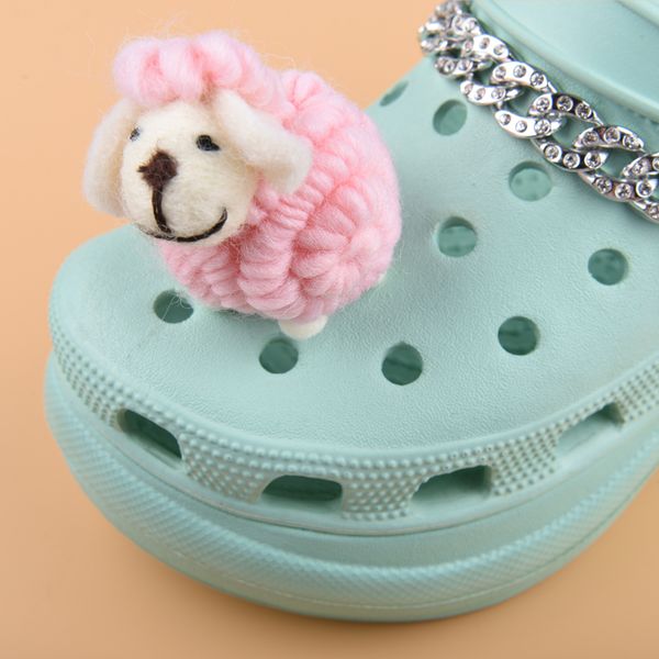 

winter original fluffy fur design cherry fur ball croc charms, White;pink
