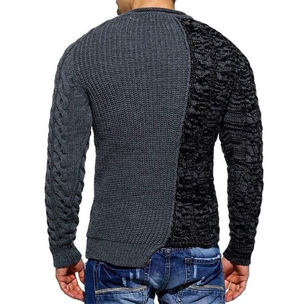 

puimentiua men's fashion round neck personality color matching wild pullover slim sweater versatile pullover slim sweater 201203, White;black