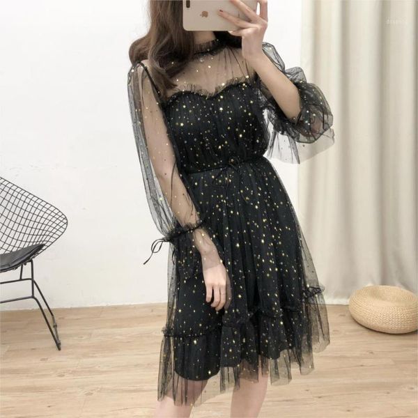 Vestidos casuais vestido glitter lantejoulas mulheres malha transparente plissado sexy festa elegante 2022 inverno roupas pretas robe db987