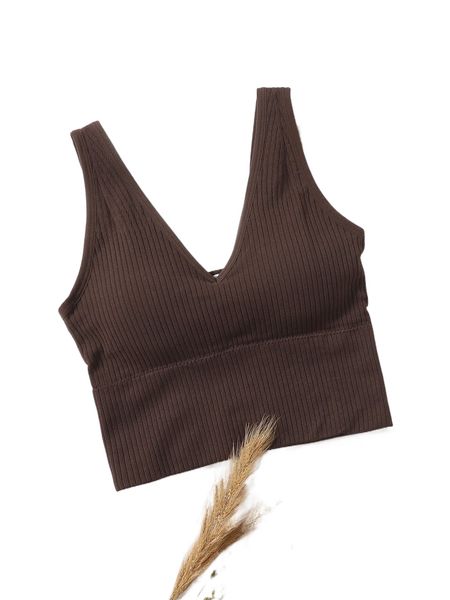 

plain rib-knit longline bralette p6t9#, Black;red