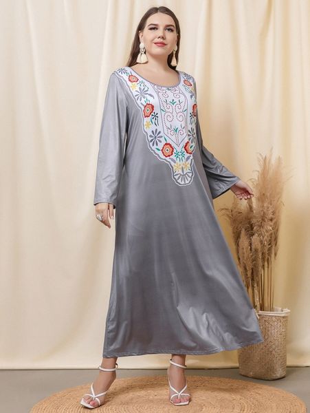 

plus floral & scroll print tee dress 386p#, Black
