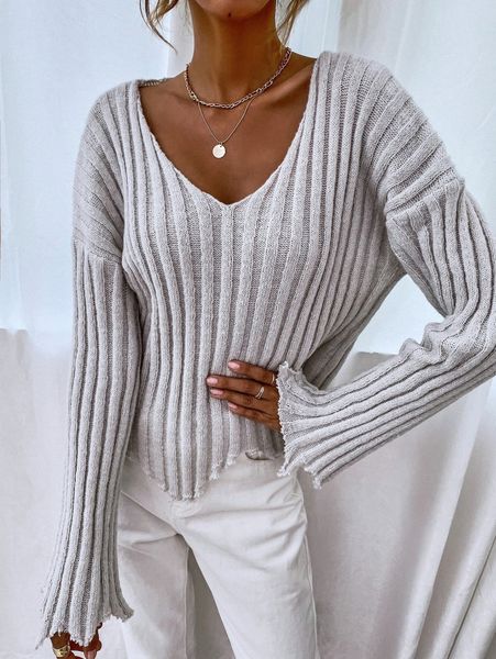 

raw trim irregular hem drop shoulder sweater k0bq#, White;black