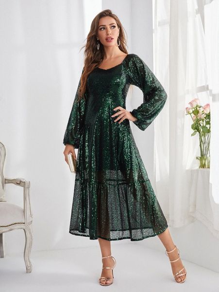 

sequins overlay high waist dress b4ok#, Black;gray