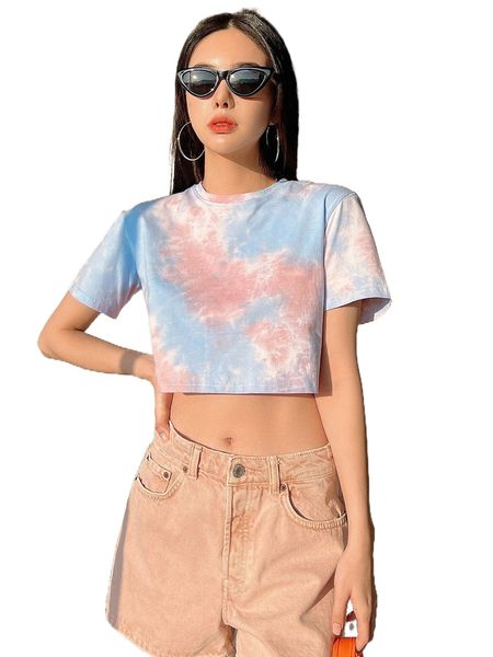 

dazy tie dye round neck crop tee y8ub#, White