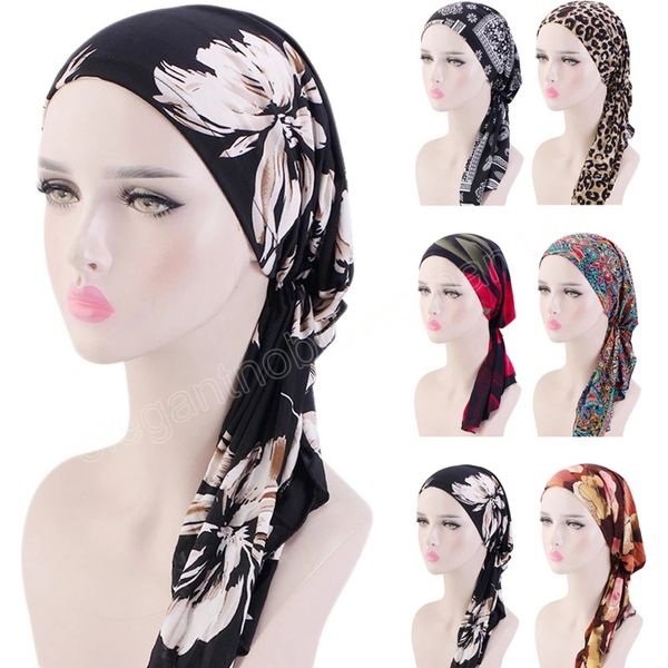 

women muslim cancer cap fashion hijab chemo pirate cap turban head cover hair loss scarf wrap pre-tied bandana, Blue;gray