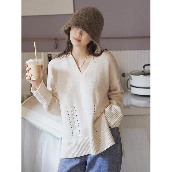 

women's sweaters autumn two-color wool lapel sweater temperament simple v-neck design knit women woolwomen's, White;black