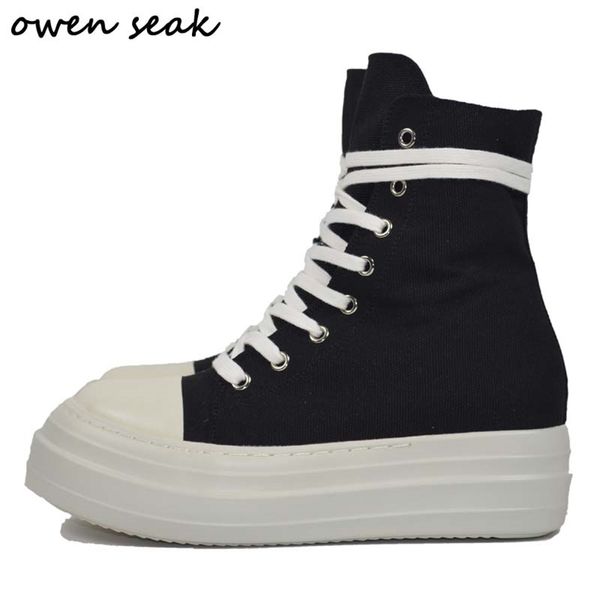 

owen seak women canvas shoes luxury trainers platform boots lace up sneakers casual height increasing zip highblack shoes 220810, Black