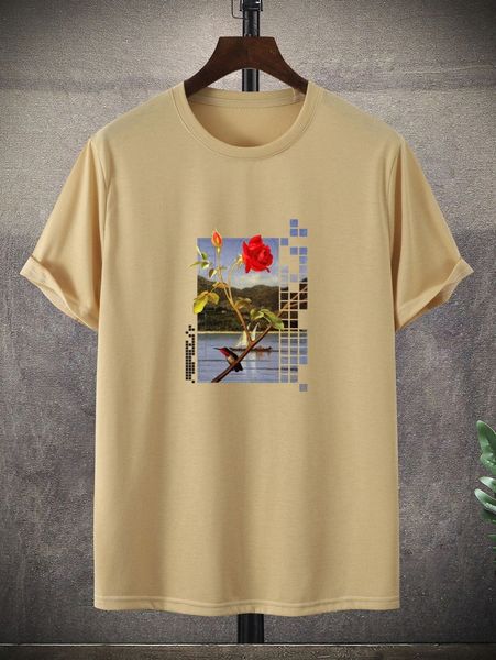 

men rose & view print tee g8up#, White;black