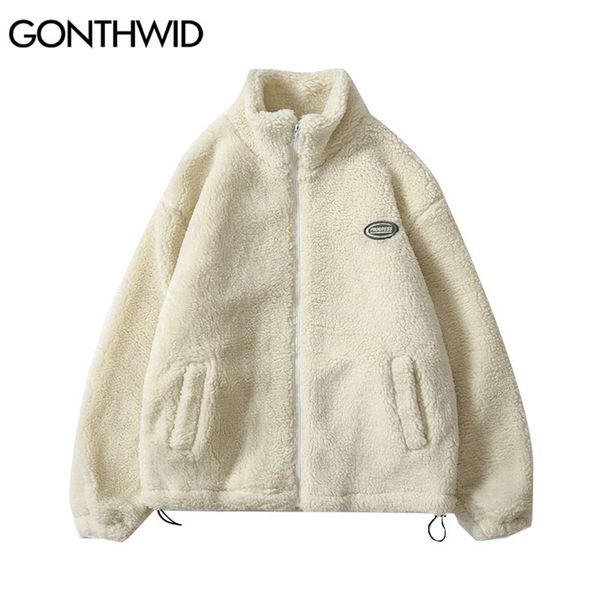 

hip hop winter fleece fluffy jacket streetwear harajuku fuzzy zipper coat men autumn solid color lightweight jackets black beige 220728, Black;brown
