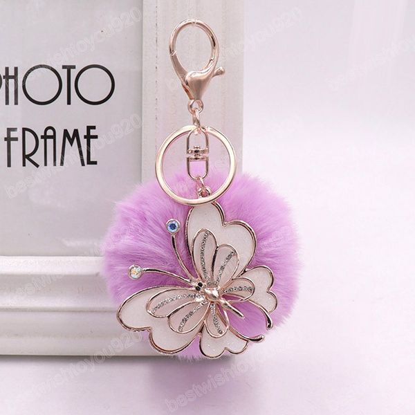

plush pompom keychain butterfly hair ball keychain women's bags key ring handmade accrssory pendant charm couple gift decoration, Slivery;golden