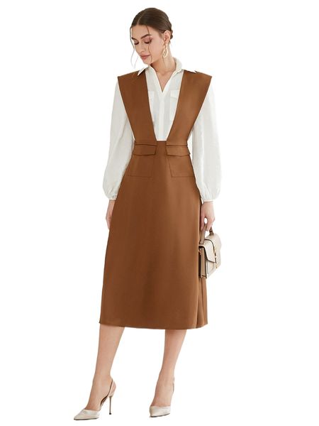 

cut out back flap pocket dress without blouse m1qr#, Black;gray