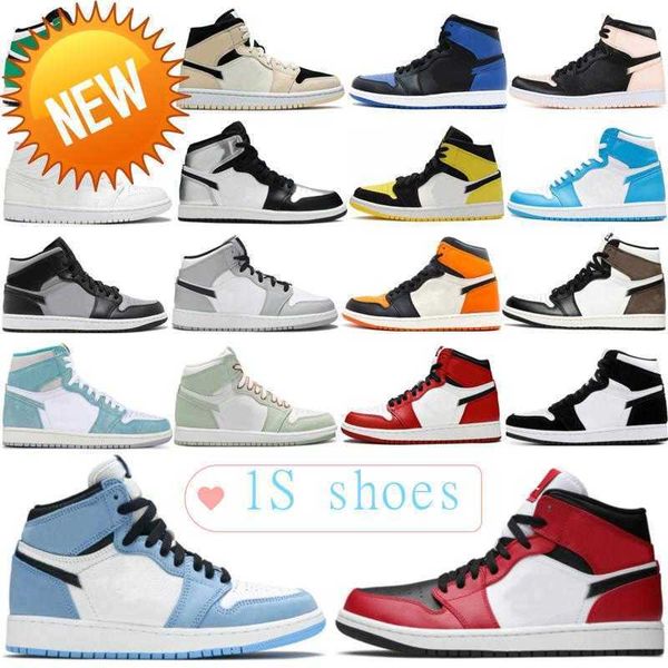 

2022 mens 1 high og basketball shoes 1s bordeaux university blue dark mocha patent bred shadow unc twist seafoam black white men women e