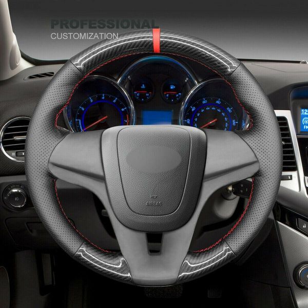 

super soft black leather carbon fiber steering wheel cover for chevrolet cruze