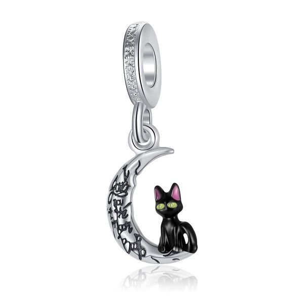 

fits pandora original bracelets 20pcs silver charms beads moon black cat silver charms bead for women diy european necklace jewelry
