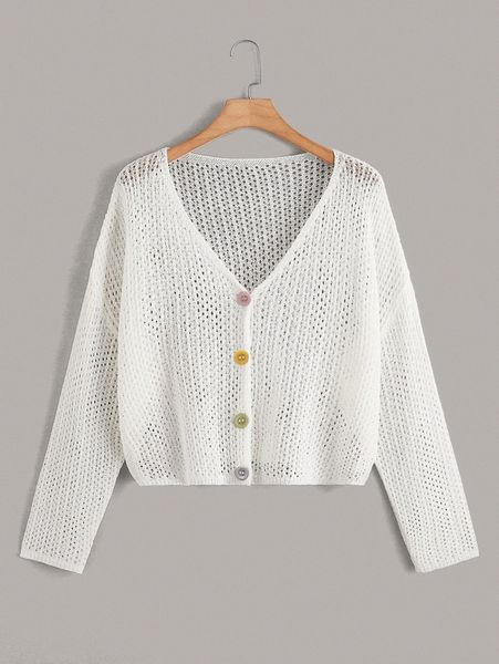 

plus drop shoulder open knit cardigan t5ko#, Black