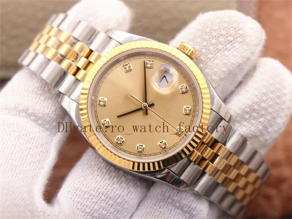 DJ Factory 36mm Diamond Dial Mens Automatic Cal.3235 Watch Men Gold Steel Jubilee Bracelet 126333 Eta Date 116233 Flute Bezel Mechanische Uhren