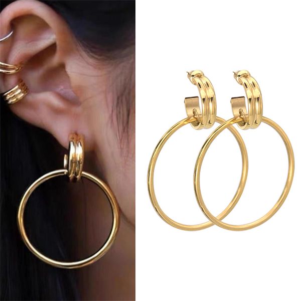 

christmas gift drop earrings for women popular big hoop stud exaggerated circle earrings fashion stylish trendy ear charming retro style acc, Golden;silver