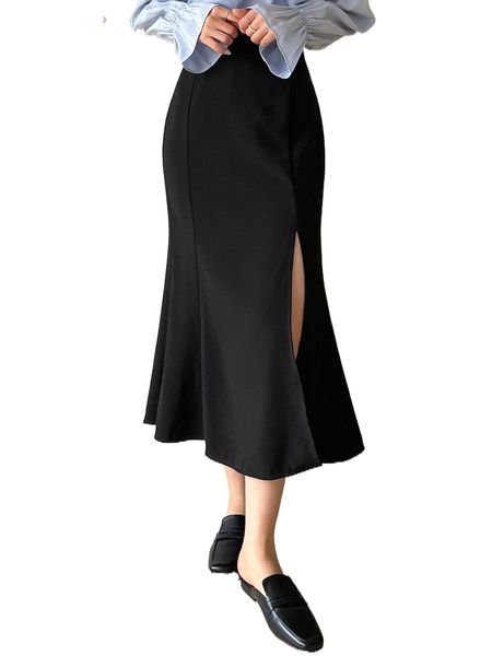 

dazy split thigh mermaid hem skirt s1gl#, Black