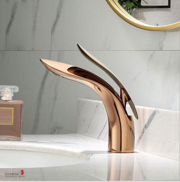 

line design rose gold surface basin faucet full copper single hole 1 lever cold bathroom water mixer tap bath faucets deck mounted