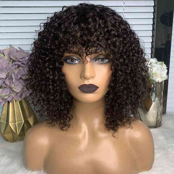 

nxy wigs bob curly wig human hair full mechanism qi bangs ditty, Black
