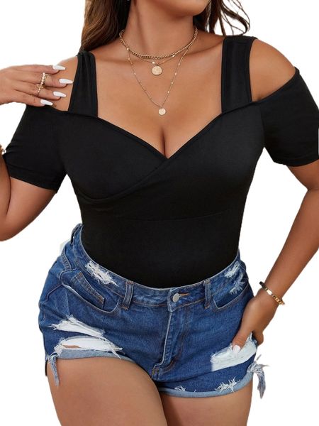 

plus cold shoulder bodysuit s1wf#, Black