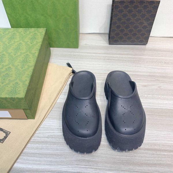 

2022 women's platform perforated double g sandal white rubber slipper designer luxury fashion classic ladies beach striped flat flip fl, Black