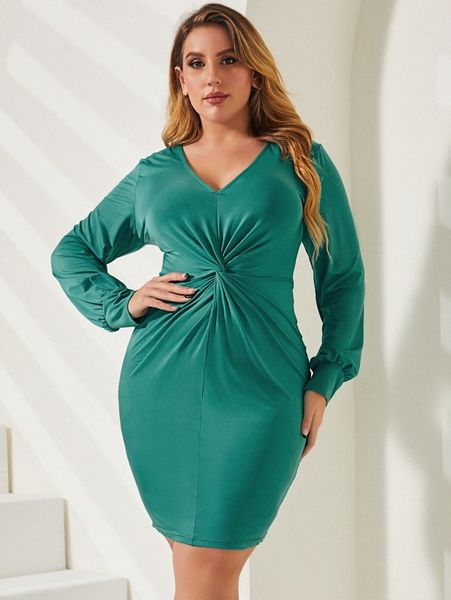 

sbetro plus lantern sleeve twist front bodycon dress n0u7#, Black