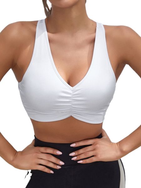 

solid ruched bust breathable softness sports bra 33ty#, Gray