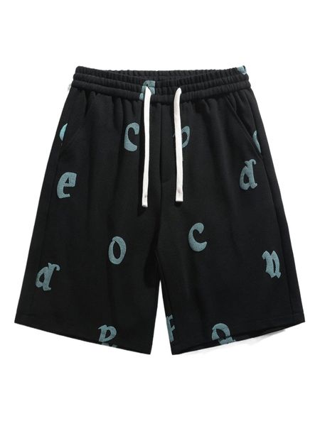 

men letter graphic drawstring waist shorts 13dn#, White;black