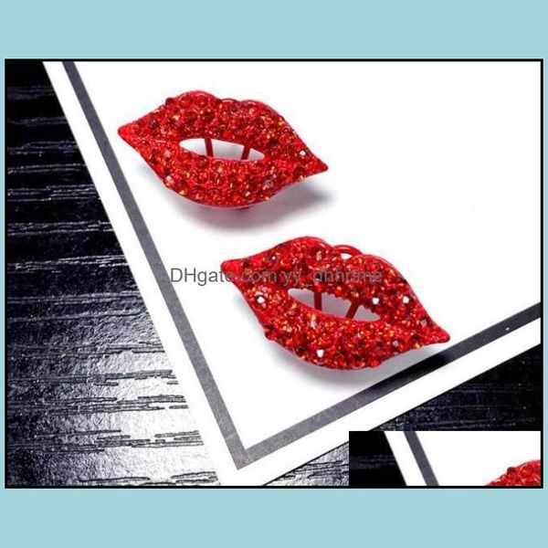 Brincos de garanh￣o j￳ias Sexy Lip Red Lip Diamond Vintage Preenchimento Rhinestone Big Breating Women Girl Girl Evening Valentine Gift Drop Delivery 2021 RW