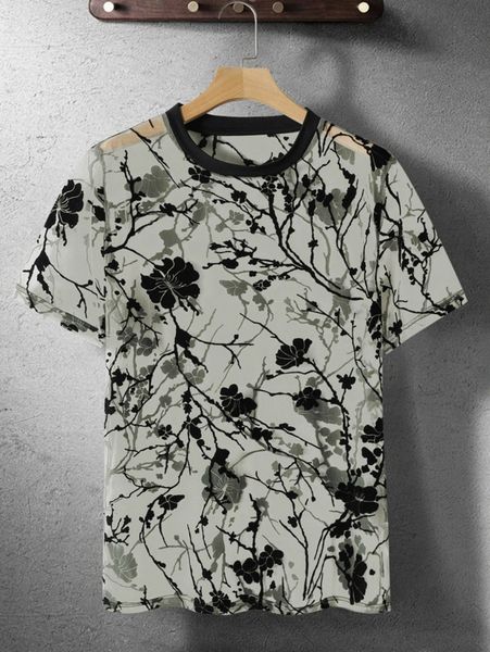 

men random floral print mesh tee l53e#, White;black