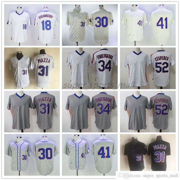 

vintage college baseball wears jersey 52 yoenis cespedes 18 darryl strawberry 30 michael conforto 1969 31 mike piazza 41 tom seaver men wome, Blue;black
