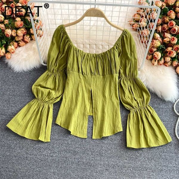 

deat women asymmetrical split shirt square collar long flare sleeve fashion temperament spring summer 11d1842 210709, White