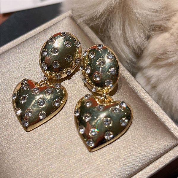 

love earrings s925 silver needle style diamond studded heart, Golden;silver