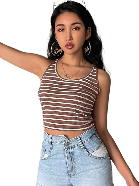 

dazy striped print crop tank 326w#, White