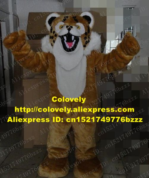 Maskottchen Puppe Kostüm Cool Braun Leopard Maskottchen Kostüm Mascotte Panther Pard POUGAR JAQUAR Erwachsene mit gelben Augen Weiß Hairy Face No.3538 fr